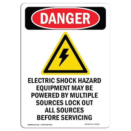 Signmission Safety Sign, OSHA Danger, 14" Height, Rigid Plastic, Electric Shock Hazard, Portrait OS-DS-P-1014-V-2311